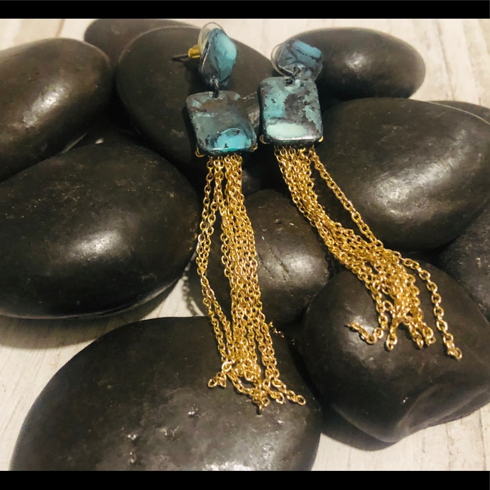 Patina Stud Brass Tassel Earrings